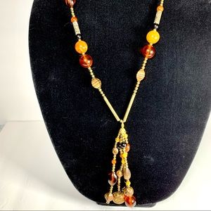 (3/$15) Fall beaded necklace with bead fringe
